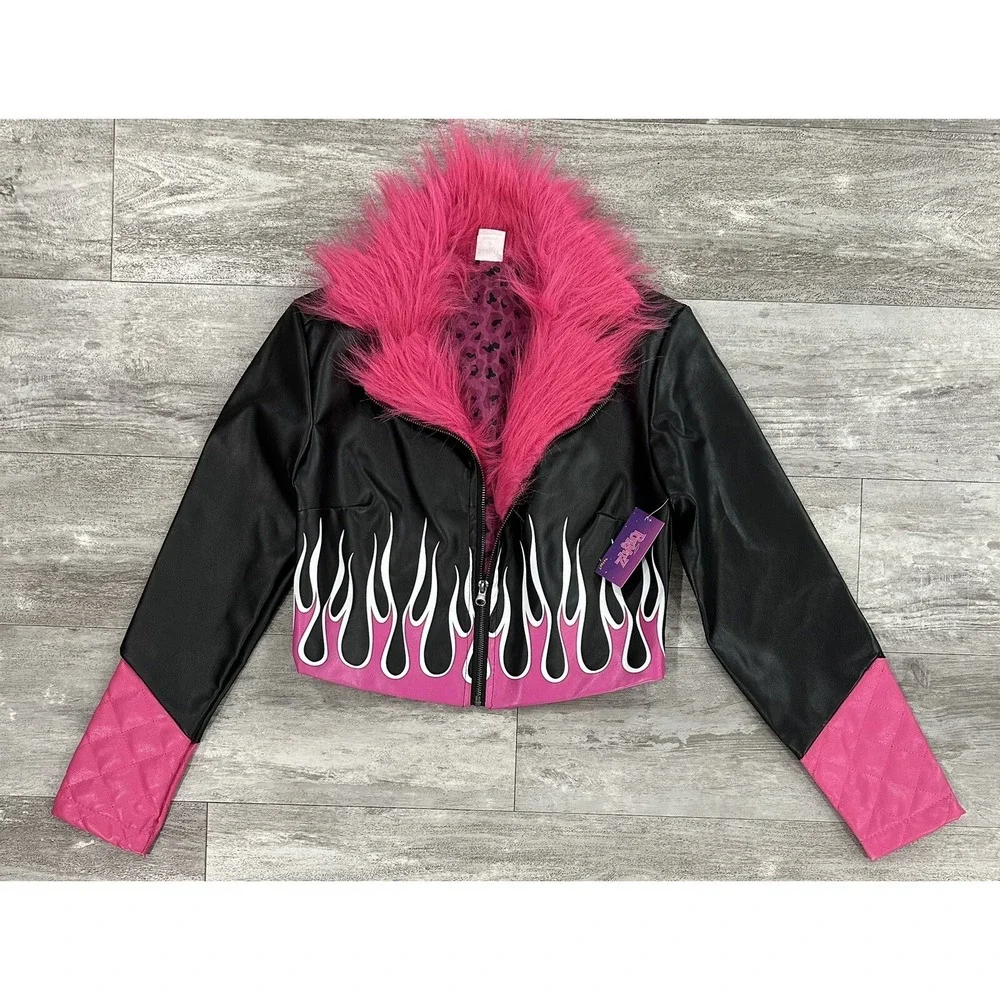 BRATZ Jacket Spirit Halloween (Rare) Faux Fur Faux Leather Pink Juniors Size S